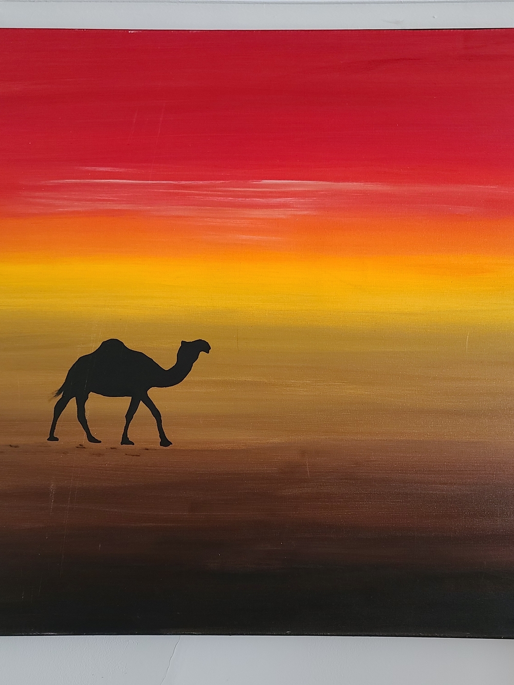 Original Hand-Painted Desert Sunset Camel Acrylic Canvas Painting - 80x80cm